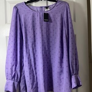 Torrid Chiffon Clip Dot Puff Sleeve Top Long Stem Rose Purple Plus Size 2 2X NEW